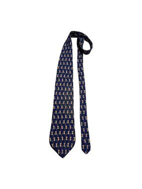 Etienne Aigner Vintage Blue Silk Necktie Geometric Gold Pattern Made in USA